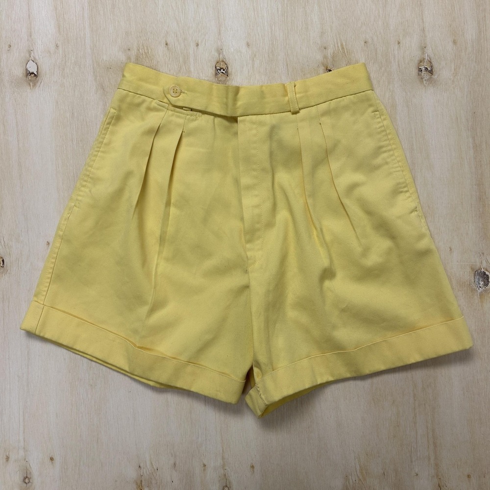 Vintage Tamara Shorts Womens 10 Yellow Pleated Twill Chino High Waist Casual